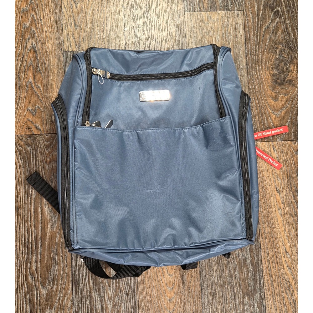Samantha Brown Slate Blue Nylon RFID Protected Travel Backpack Laptop Bag